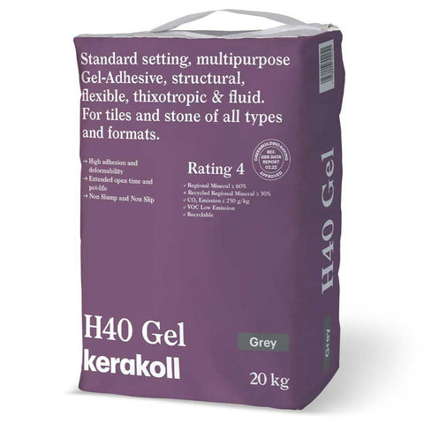 20kg bag of Kerakoll H40 Gel Tile Adhesive, Standard Set, Grey