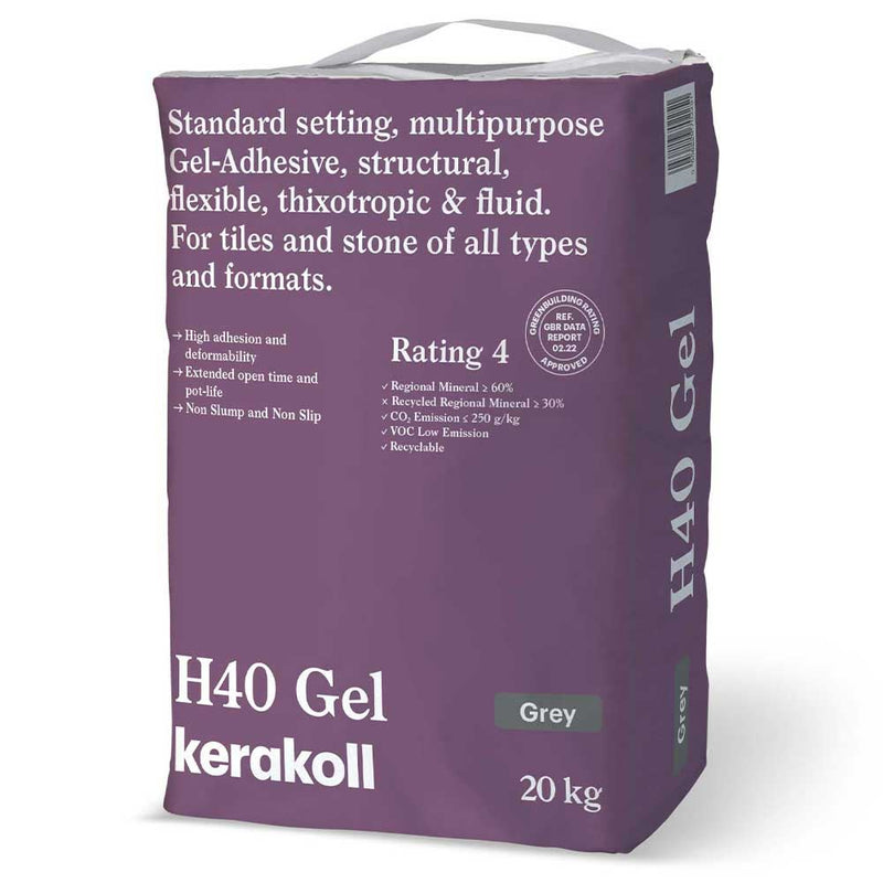 20kg bag of Kerakoll H40 Gel Tile Adhesive, Standard Set, Grey