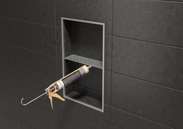Schluter SHELF-N-S1-EB Shower Niche Shelf - FLORAL, Brushed Stainless Steel, 300x87mm
