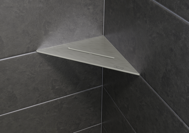 Schluter SHELF-E-S1-EB Triangular Corner - PURE, Brushed Stainless Steel, 210x210mm