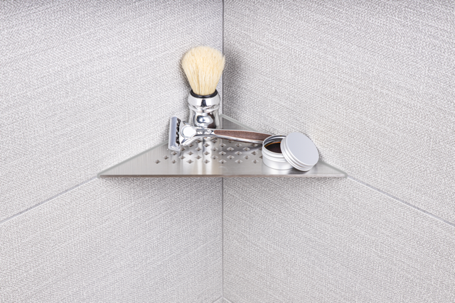 Schluter SHELF-E-S1-EB Triangular Corner - SQUARE, Brushed Stainless Steel, 210x210mm