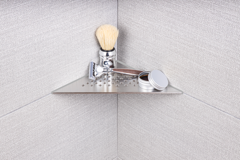 Schluter SHELF-E-S1-EB Triangular Corner - SQUARE, Brushed Stainless Steel, 210x210mm