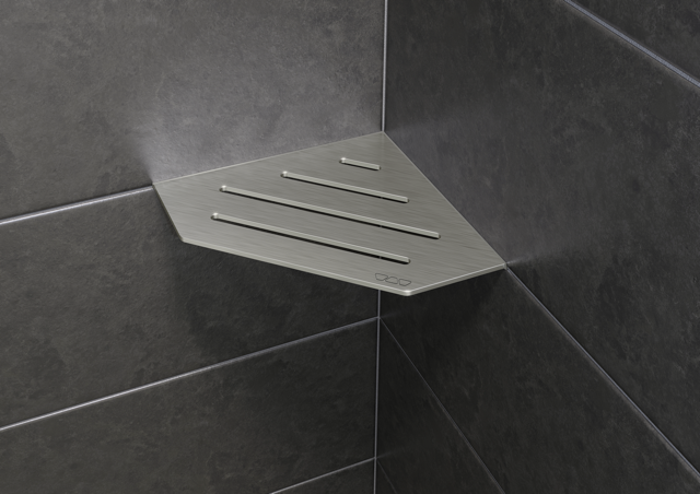 Schluter SHELF-E-S2 Pentagon Shelf - WAVE Design, Brushed Stainless Steel, 195x195mm