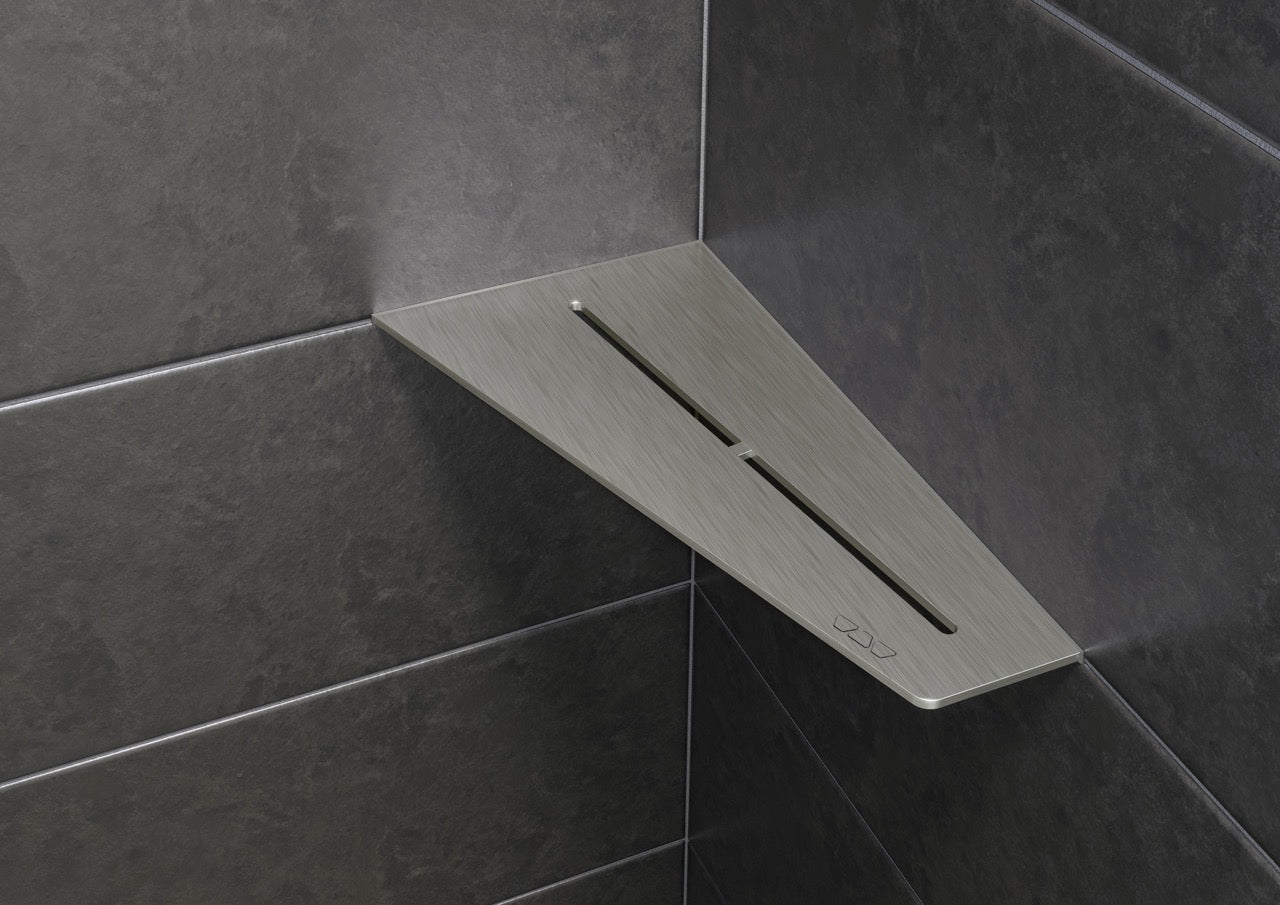 Schluter SHELF-E-S3-EB Wall Corner Shelf - PURE, Brushed Stainless Steel, 295x154mm