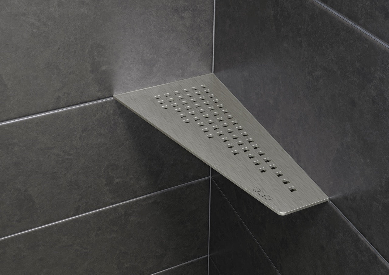 Schluter SHELF-E-S3-EB Wall Corner Shelf - SQUARE Design, Brushed Stainless Steel, 295x154mm