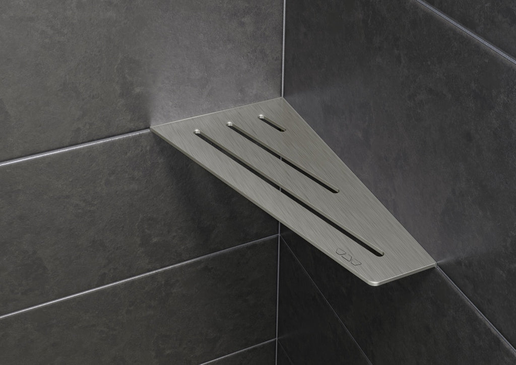 Schluter SHELF-E-S3-EB Wall Corner Shelf - WAVE Design, Brushed Stainless Steel, 295x154mm