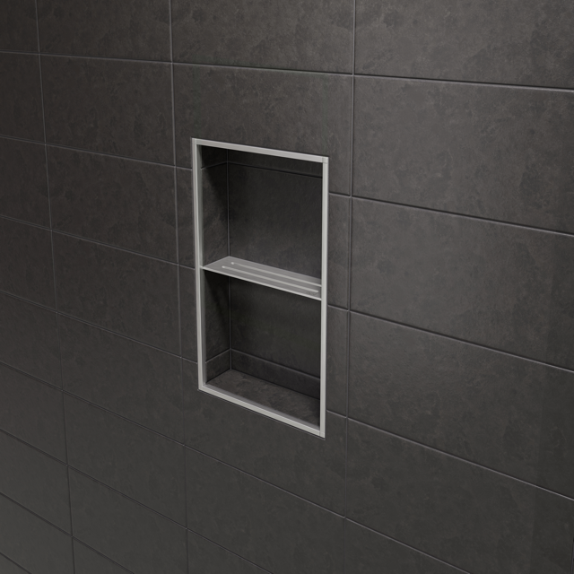 Schluter SHELF-N-S1-EB Shower Niche Shelf - WAVE, Brushed Stainless Steel, 300x87mm
