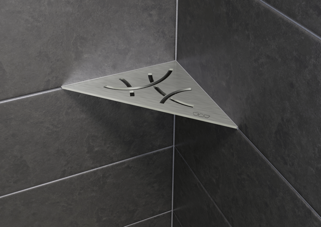 Schluter SHELF-E-S1-EB Triangular Corner - CURVE, Brushed Stainless Steel, 210x210mm