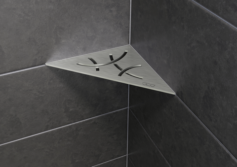 Schluter SHELF-E-S1-EB Triangular Corner - CURVE, Brushed Stainless Steel, 210x210mm