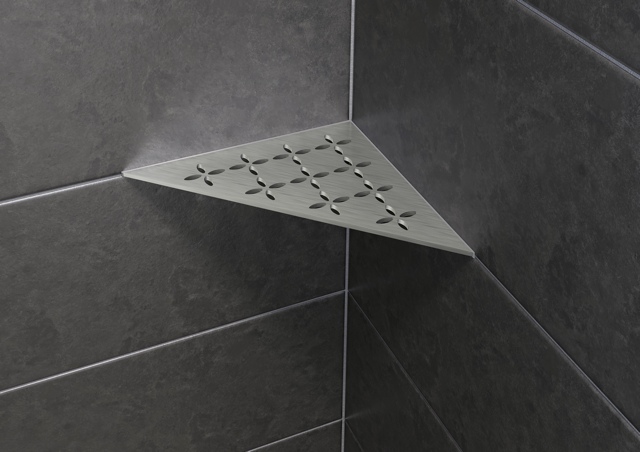 Schluter SHELF-E-S1-EB Triangular Corner - FLORAL, Brushed Stainless Steel, 210x210mm