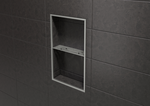 Schluter SHELF-N-S1-EB Shower Niche Shelf - CURVE, Brushed Stainless Steel, 300x87mm