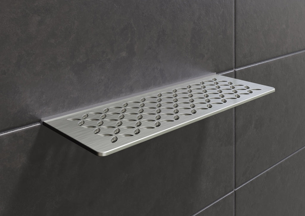 Schluter SHELF-W-S1-EB Shower Wall Floating Shelf - FLORAL, Brushed Stainless Steel, 300x115mm