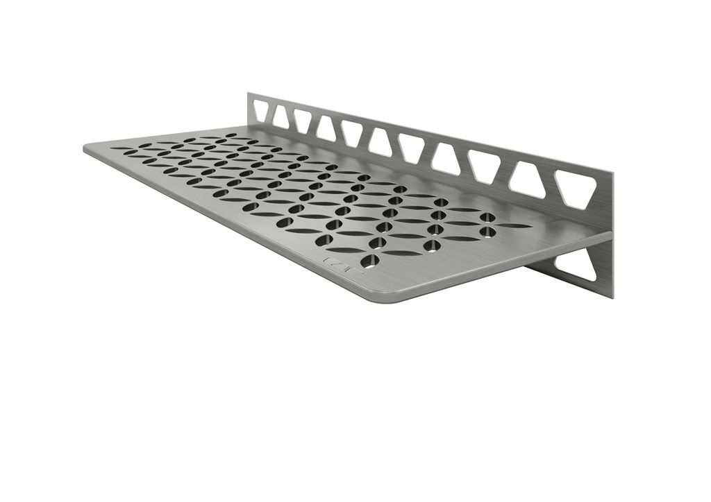Schluter SHELF-W-S1-EB Shower Wall Floating Shelf - FLORAL, Brushed Stainless Steel, 300x115mm