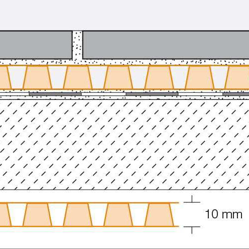 Diagram of Schluter Ditra Drain mat with tiles on top