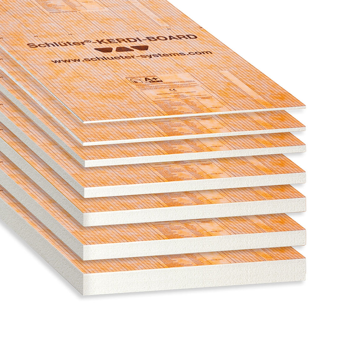 Schluter Kerdi Board Panels pile showing thicknesses