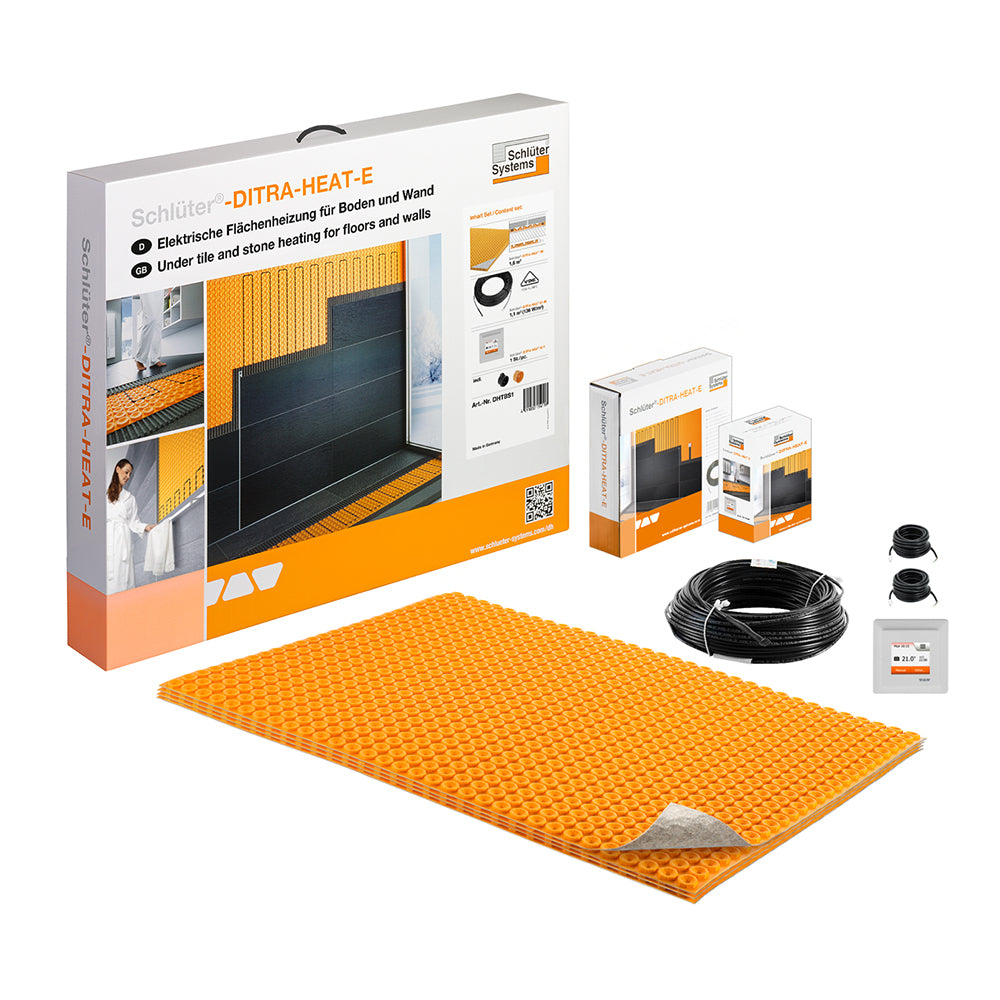 Schluter box with Ditra Heat E Duo Kit Components